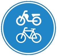 Verkeersbord G12a: verplicht fiets- en bromfietspad, rond blauw bord met fiets en bromfiets